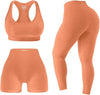 3 Piece Workout Sets For Women Seamless High Waisted Matching Exercise Leggings Shorts and Sports Bra Active Set
