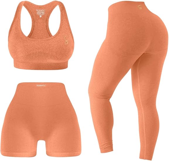 3 Piece Workout Sets For Women Seamless High Waisted Matching Exercise Leggings Shorts and Sports Bra Active Set