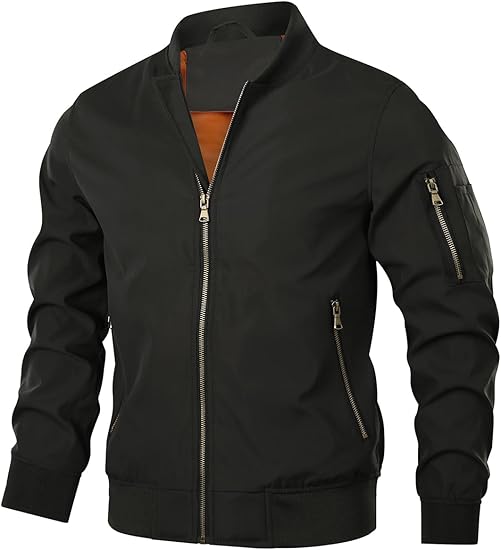 Men’s Bomber Jacket Lightweight Casual Stylish Spring Fall Windbreaker Zip Up Outwear Coat with Pockets