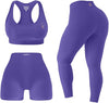 3 Piece Workout Sets For Women Seamless High Waisted Matching Exercise Leggings Shorts and Sports Bra Active Set