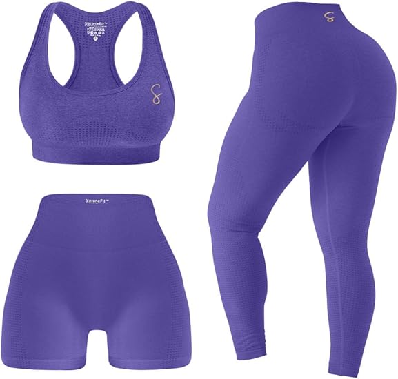 3 Piece Workout Sets For Women Seamless High Waisted Matching Exercise Leggings Shorts and Sports Bra Active Set