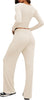 2 Piece Lounge Sets for Women, Side Ruched Long Sleeve Top & Wide Leg Pants Casual Matching Tracksuit for Home & Travel