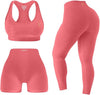 3 Piece Workout Sets For Women Seamless High Waisted Matching Exercise Leggings Shorts and Sports Bra Active Set