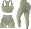 3 Piece Workout Sets For Women Seamless High Waisted Matching Exercise Leggings Shorts and Sports Bra Active Set