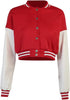Women Color block Crop Fleece Baseball Jacket Button Down Bomber Coats Sweatshirt