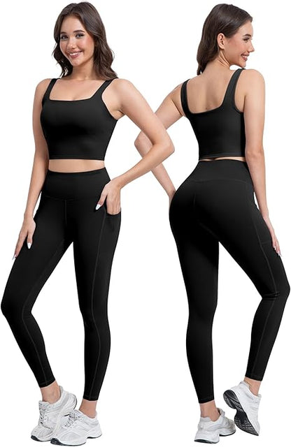 Marwa Clothing 3-in-1 Women’s Workout Set – High Waisted Leggings, Biker Shorts & Sports Bra