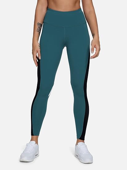 QUEENIEKE Women Yoga Pants Color Blocking Mesh Workout Running Leggings Tights