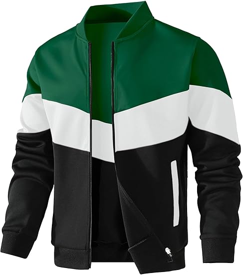 Mens Lightweight Jacket Casual Bomber Jacket Color Block Varsity Coat