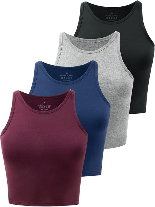 Crop Tops For Women Workout Cropped Tank Top High Neck Camisole Yoga Shirts Athletic Undershirts 4 Pack