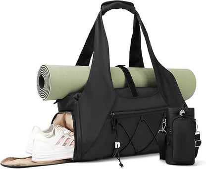 Gym Bag for Women, Yoga Mat Bag with Shoe Compartment and Wet Pocket, Sport Yoga Gym Bag with Yoga Strap, Carryall Yoga Tote Bag