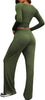 2 Piece Lounge Sets for Women, Side Ruched Long Sleeve Top & Wide Leg Pants Casual Matching Tracksuit for Home & Travel