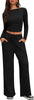 2 Piece Lounge Sets for Women, Side Ruched Long Sleeve Top & Wide Leg Pants Casual Matching Tracksuit for Home & Travel