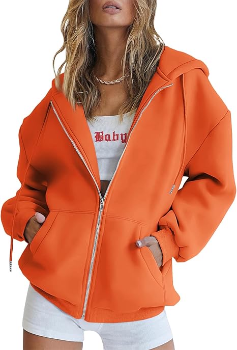 Trendy Queen Womens Zip Up Hoodies Oversized Sweatshirts Fall School Fashion Outfits Casual Jackets 2025 Winter Clothes