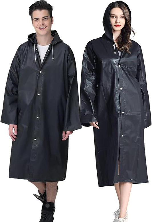 Rain Ponchos for Adults Reusable, 2 Pcs Raincoats Emergency for Women Men with Hood and Drawstring
