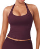 Women's Impact Halter Tank Top Longline Backless Scoop Neck Built-in Bra Sports Workout Gym Crop Top
