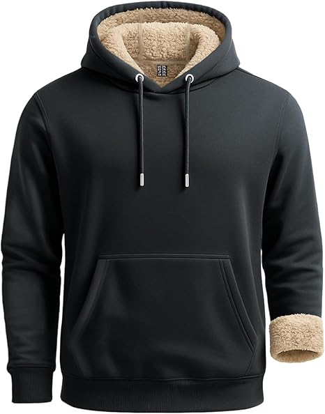Men's Sherpa Lined Hoodie Sweatshirts Heavy Fleece Cotton for Winter Cold Weather