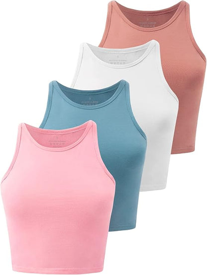 Crop Tops For Women Workout Cropped Tank Top High Neck Camisole Yoga Shirts Athletic Undershirts 4 Pack