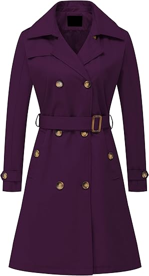 Women's Double Breasted Long Trench Coats Mid-Length Belted Overcoat Dress Jacket with Detachable Hood