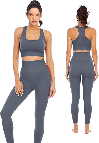 Workout Sets for Women 2 Piece High Waisted Seamless Leggings with Padded Stretchy Sports Bra Sets Gym Clothes