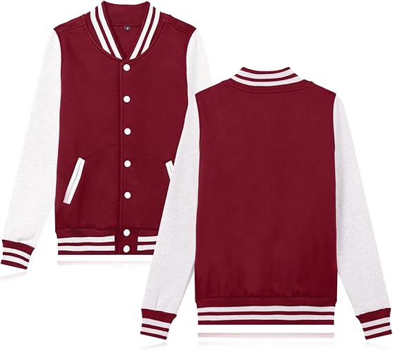 Women's Men's Varsity Baseball Jacket Casual Letterman Bomber Jacket Windbreaker Lightweight Jacket Coat