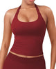 Women's Impact Halter Tank Top Longline Backless Scoop Neck Built-in Bra Sports Workout Gym Crop Top