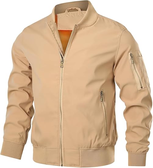 Men’s Bomber Jacket Lightweight Casual Stylish Spring Fall Windbreaker Zip Up Outwear Coat with Pockets