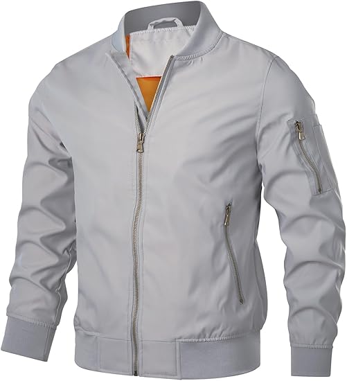 Men’s Bomber Jacket Lightweight Casual Stylish Spring Fall Windbreaker Zip Up Outwear Coat with Pockets