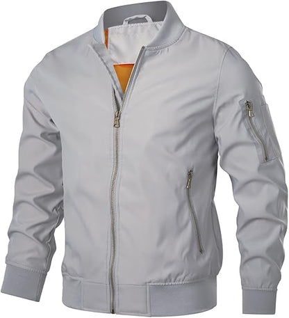 Men’s Bomber Jacket Lightweight Casual Stylish Spring Fall Windbreaker Zip Up Outwear Coat with Pockets