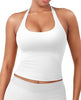 Women's Impact Halter Tank Top Longline Backless Scoop Neck Built-in Bra Sports Workout Gym Crop Top