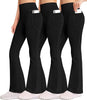 3 Packs Womens High Waist Flare Pants-Flare Yoga Pants，Yoga Pants with Pockets - High Waist and Wide Leg