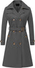Women's Double Breasted Long Trench Coats Mid-Length Belted Overcoat Dress Jacket with Detachable Hood