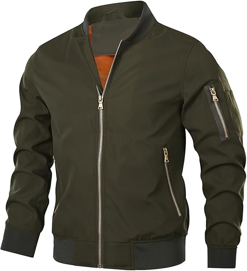 Men’s Bomber Jacket Lightweight Casual Stylish Spring Fall Windbreaker Zip Up Outwear Coat with Pockets