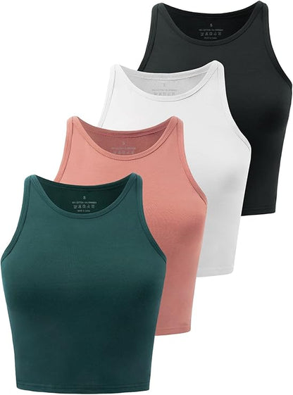 Crop Tops For Women Workout Cropped Tank Top High Neck Camisole Yoga Shirts Athletic Undershirts 4 Pack