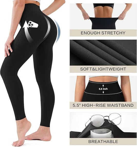 Blisset 3 Pack High Waisted Leggings for Women-Soft Athletic Tummy Control Pants for Running Yoga Workout Reg & Plus Size