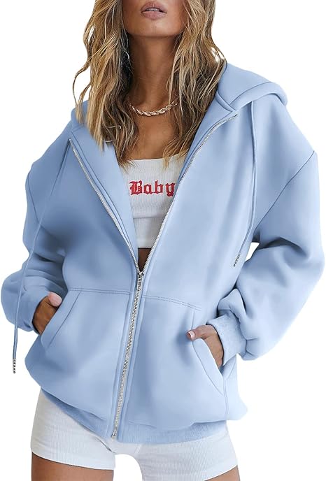 Trendy Queen Womens Zip Up Hoodies Oversized Sweatshirts Fall School Fashion Outfits Casual Jackets 2025 Winter Clothes