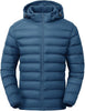 Men's Lightweight Puffer Jackets Detachable Hood Water-Resistant Casual Winter Coat Hooded Insulated for Travel Ski