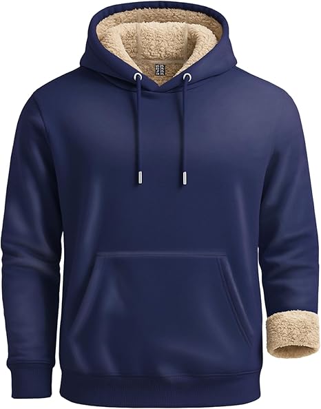 Men's Sherpa Lined Hoodie Sweatshirts Heavy Fleece Cotton for Winter Cold Weather