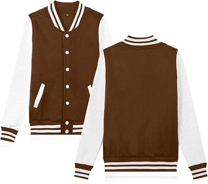 Women's Men's Varsity Baseball Jacket Casual Letterman Bomber Jacket Windbreaker Lightweight Jacket Coat
