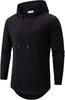 Men's Hooded T-Shirt 190GSM 100% Cotton Soft Streetwear Longline Tee- Breathable Hip Hop Pullover - Pre-Shrunk