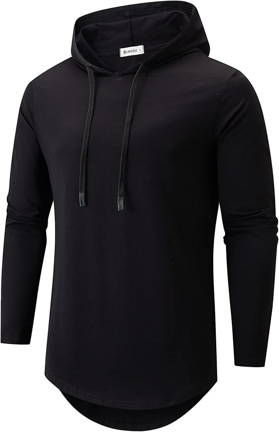 Men's Hooded T-Shirt 190GSM 100% Cotton Soft Streetwear Longline Tee- Breathable Hip Hop Pullover - Pre-Shrunk