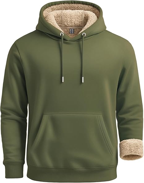 Men's Sherpa Lined Hoodie Sweatshirts Heavy Fleece Cotton for Winter Cold Weather