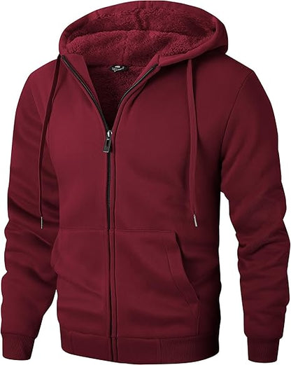 Men's Zip Up Hoodie Heavyweight Winter Sweatshirt Fleece Sherpa Lined Warm Jacket