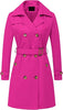 Women's Double Breasted Long Trench Coats Mid-Length Belted Overcoat Dress Jacket with Detachable Hood