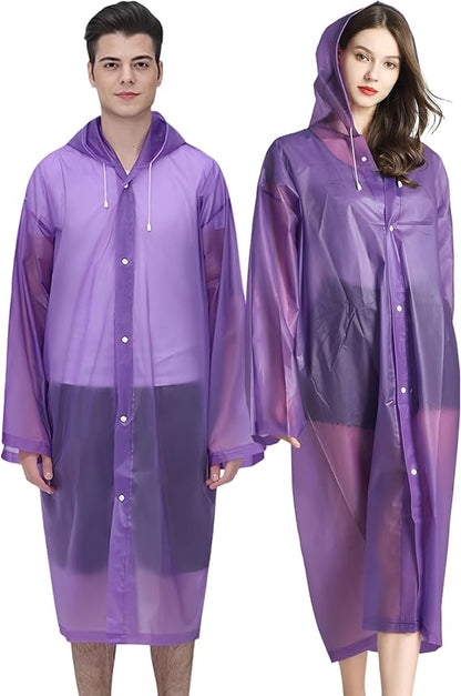 Rain Ponchos for Adults Reusable, 2 Pcs Raincoats Emergency for Women Men with Hood and Drawstring