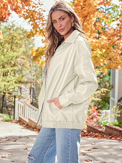 Womens Oversized Leather Jackets Faux Suede Fall Fashion Motorcycle Coats Winter Outfits Clothes Y2k Tops