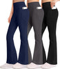 3 Packs Womens High Waist Flare Pants-Flare Yoga Pants，Yoga Pants with Pockets - High Waist and Wide Leg