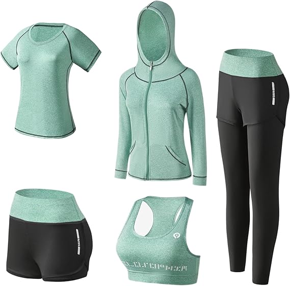 5pcs Workout Outfits for Women Athletic Sets Sport Suits Yoga Gym Fitness Exercise Clothes Jogging Tracksuits