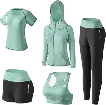 5pcs Workout Outfits for Women Athletic Sets Sport Suits Yoga Gym Fitness Exercise Clothes Jogging Tracksuits