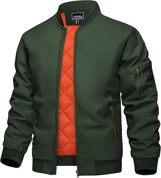 Men's Jacket Casual Windproof Bomber Jackets Full Zip Windbreaker Warm Winter Padded Coats
