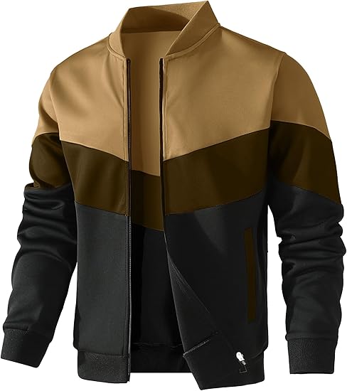 Mens Lightweight Jacket Casual Bomber Jacket Color Block Varsity Coat